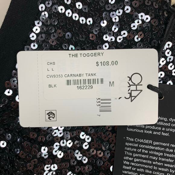 New Chaser Carnaby Tank Top Black Sequin Women's M - Picture 8 of 8